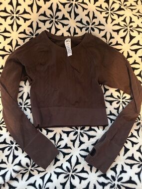 JoyLab Chocolate Brown Cropped Long-Sleeve Top | Large